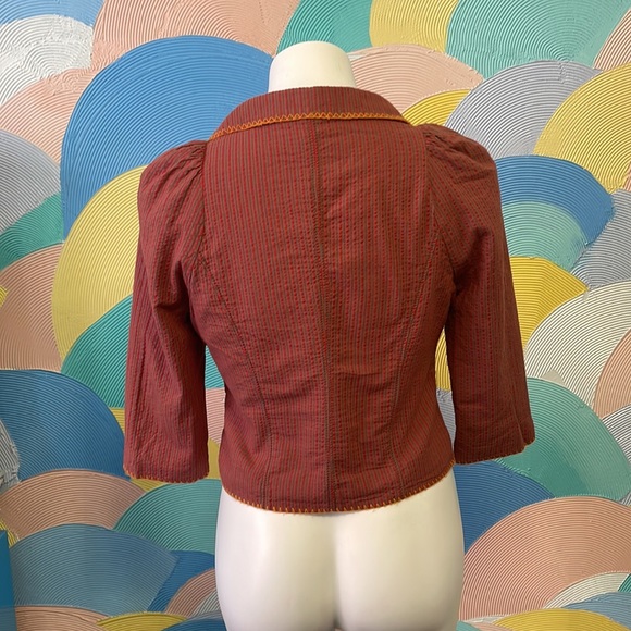 Free people Rare crop jacket Sz 6 pockets red and tan stripes w/orange stitching - Picture 2 of 10